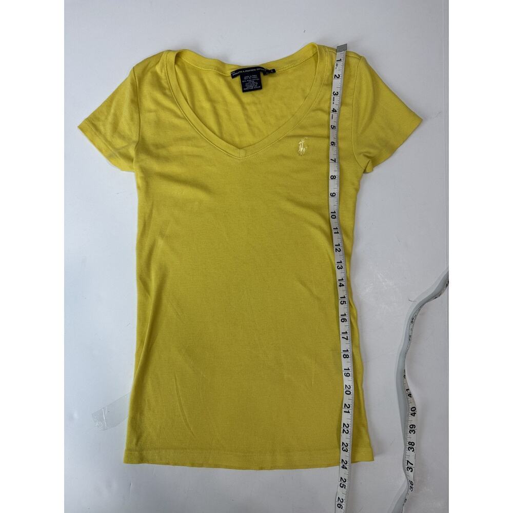 Ralph Lauren Sport Yellow Fitted V-Neck Tee Y2K Long Cotton Horse Logo Small - Picture 6 of 8
